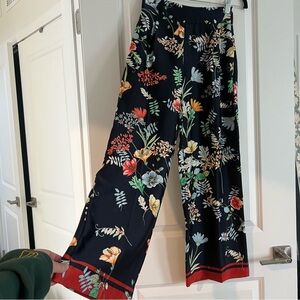 Zara Floral Wide-Leg Pants - Black and Multicolor